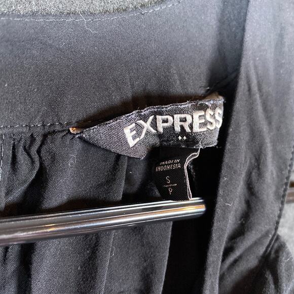 Express Women Blouse Black Cold Shoulder Round Neck Peasant Stretch Small - Picture 4 of 12